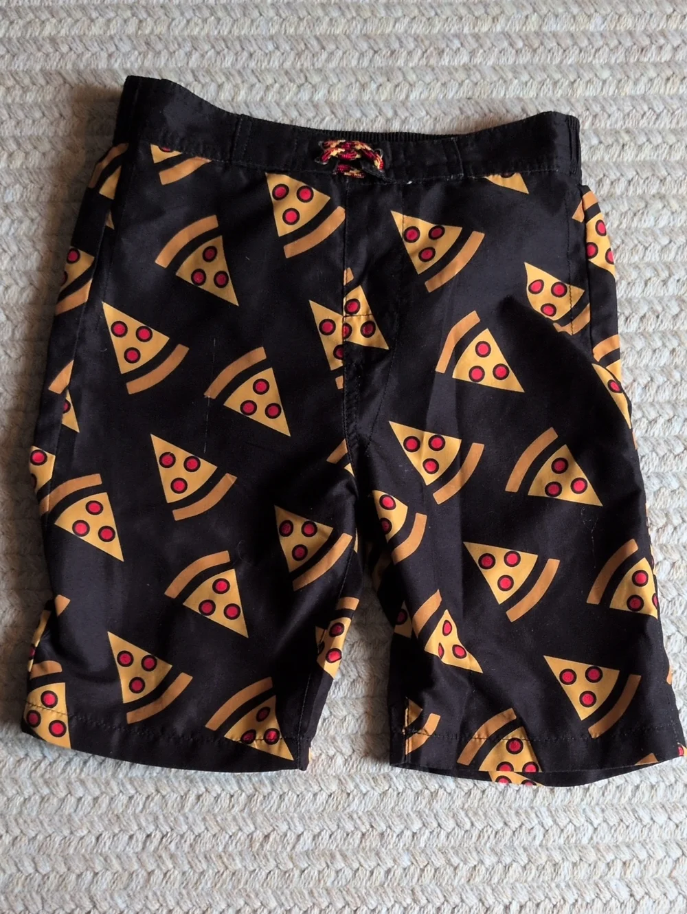 Appaman Black Swim Trunks with Yellow & Red Pizza Print